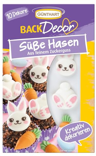 Günthart 8 essbare Dekore als Hasen, Bunny, Karotte, Möhre aus feinem Zuckerguß, 1er Pack (20 gr)