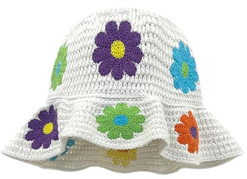 Ldabrye Fischerhut, elegant, gehäkelt, bunt, atmungsaktiv, handgewebt, für den Urlaub, weiß, Einheitsgröße