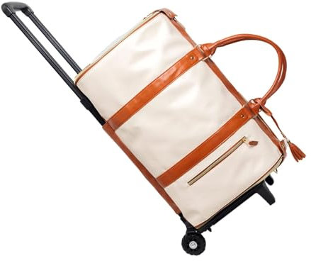 MESCXTY Jenni Bag Reisetasche mit Rollen, My Jenni Reisetasche für Damen, faltbar, PU-Leder, Handgepäcktasche, große Kapazität, Jenni-Tasche mit Schuhfach, beige, Roller