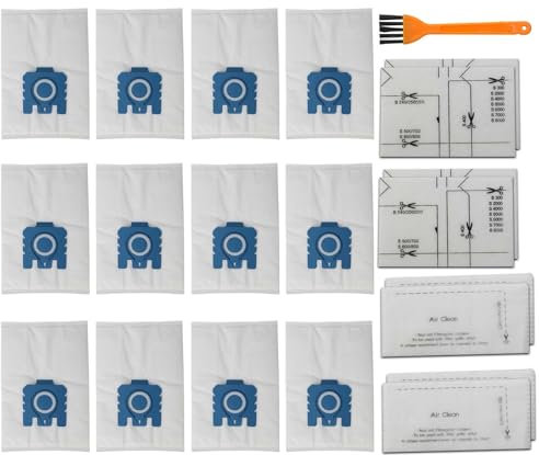 aichilra Vacuum Cleaner Bags, 12pcs AirClean 3D Efficiency GN Vacuum Hoover Bags Compatible with Miele Complete C3, C1, C2, S227, S240, S270, S400, S2, S5, S8 Series 4 Exhaust Filter, 1 Cleaning Brush
