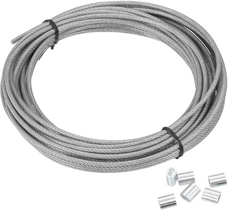 PATIKIL 3mm Wire Rope, 33 ft 304 Stainless Steel Wire Cable Black Vinyl Coated with 20pcs M3 Crimping Sleeves for Hanging Lights Clotheslines Trellis Wire, Clear