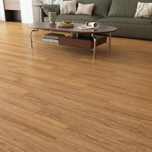 Yenhome 35 Piezas Pegatina de Baldosa Cocina Suelo Vinilo Autoadhesivo Madera Marron Dormitorio Suelo de PVC Espesar Autoadhesivo Efecto Madera para Balcón Salon Impermeable Antideslizante 90x15cm