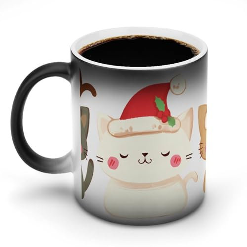 KWQDOZF Medium Ceramic Coffee Mug, Best Choice for Holiday Gifts Cute Cats in Christmas Hats Mug