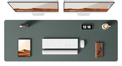 YSAGi Schreibtischunterlage 120x43cm, Premium Leder Mauspad XXL, Rutschfeste Tischunterlage Schreibunterlage, Multifunktionales Office Mousepad Schreibtisch Zubehör für Büro & Homeoffice (Dunkelgrün)