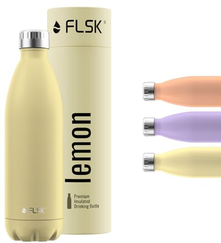 FLSK Trinkflasche – Premium Edelstahl Thermosflasche – 100 % auslaufsicher & kohlensäuregeeignet – hält 24 h kalt & 18 h heiß – BPA-frei (lemon, 1000 ml)