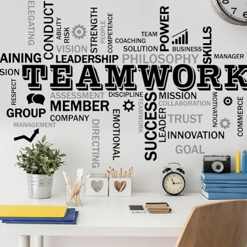 SUPERDANT Wandtattoo Teamwork Wandsticker Inspirierende Textwandtattoos Abziehbare Vinyl Wandkunst Wandaufkleber Für Büro Klassenzimmer Wohnzimmer Konferenzraum Dekoration