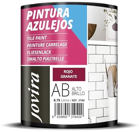 JOVIRA PINTURAS Pintura para Azulejos, Alto Brillo al Agua. Da una imagen nueva a tu cocina y baño. (750 Mililitros, Rojo Granate) -T