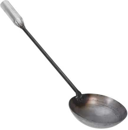 Holibanna Iron Wok Ladle Spoon Long Handle, Medium Size Cooking and Serving Spoon for Home and Industrial Use, Sturdy Chinese Iron Soup Ladle for Kitchen and Restaurant