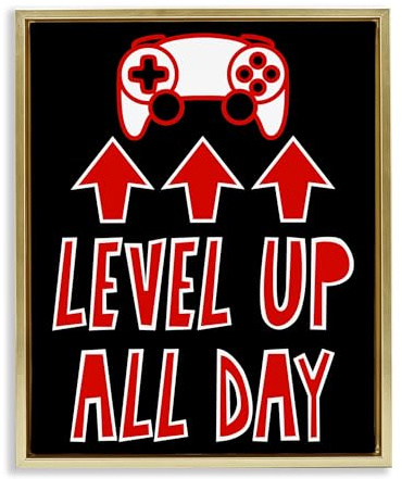 Stupell Industries Marcus Prime Leinwandbild, Motiv: Level Up All Day Gamer, gerahmt, Schwarz, 53,3 x 43,2 cm