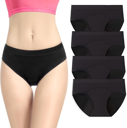4 Pack Teen Period Pants | Period Underwear for Teenage Girls 8-18 Years | First Period Kit & Reusable Knickers | 4-Layer Leakproof for Heavy Flow | Cotton Soft Mid Waist