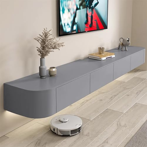 Coubird TV Schrank hängend Grauer Holz Großer TV Wandschrank TV Lowboard TV Schrank, Entertainment Aufbewahrung TV Mediensteuerung TV Hängeboard Geeignet für Wohnzimmer Schlafzimmer