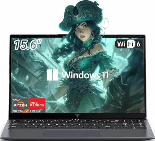 2026 AMD Gaming Laptop, 15,6 Zoll FHD Display, AMD Ryzen 7 5700U (8C/16T, bis zu 4,3 GHz), 16 GB RAM 512 GB NVMe SSD, Windows 11 Laptop, WiFi-6, HDMI Typ-C USB 3.2 Arbeits-Laptop, Büro-Laptops