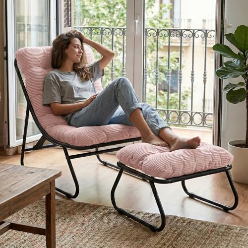 VILLESTON Ohrensessel mit Hocker, Bequemer Lesestuhl | Ergonomischer Lounge-Stuhl für Wohnzimmer, Schlafzimmer oder Büro – auch für Terrasse, Balkon, Pool und Garten, Indoor & Outd