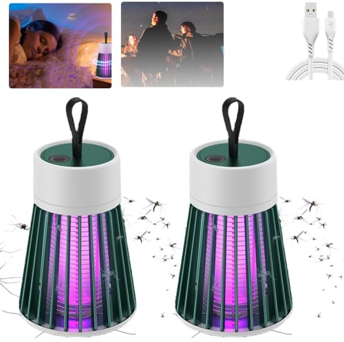 Lampe Anti-Moustiques 2026 – Tue-Moustiques Portable Rechargeable USB, Imperméable pour Intérieur et Extérieur, Idéal pour Maison, Camping et Pique-Nique (Green-2PCS)