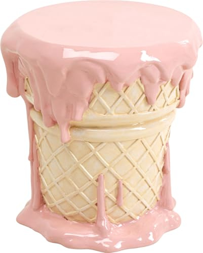 Kare Design Sitzhocker Ice Cream, Pink, Ø37 cm, EIS-Motiv, Waffel, 110kg Belastbarkeit, Hocker, Dekoobjekt, Wohnzimmer