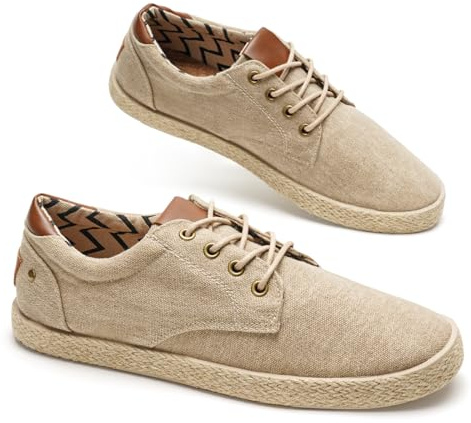 GLAMORA Espadrilles - Scarpe da uomo con lacci, effetto lino, vintage, effetto vintage, in tela, leggere, traspiranti, estive, per il tempo libero, scarpe piatte, comfort, antiscivolo, suola