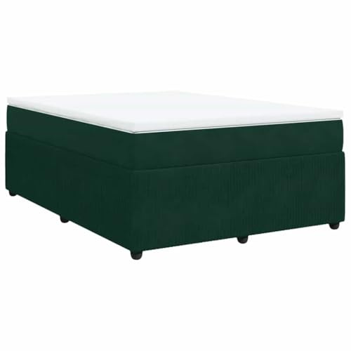 HFXHIJXQ Lit à sommier tapissier, vert foncé, 140 x 190 cm, avec matelas et coussin, housse en velours, ressorts ensachés, résistance moyenne, meuble de couchage moderne, pour chambre à coucher