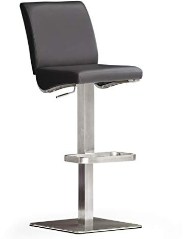 Robas Lund Barhocker Schwarz Leder mit Lehne Barstuhl drehbar 180 Grad, Hocker höhenverstellbar, DI.AZ, 50 x 42 x 112 cm