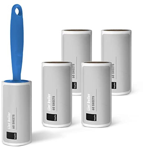 KEPLIN Lint Roller, 5 Sticky Replacement Heads with 1 Handle, Total 300 Easy Peel Sheets, Quickly Removes Animal Fur, Cat & Dog Hair, Dust & Fluff from Clothes, Furniture, Carpet (5 Pack / 300 Sheets)