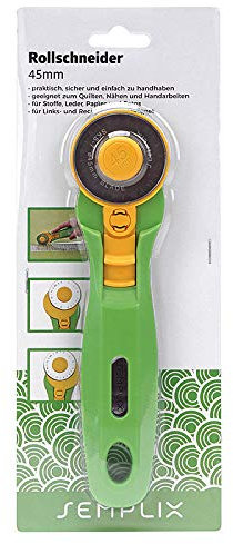 SEMPLIX Rollschneider Maxi 45 mm, mit Schutzmechanismus, zum Nähen und Handarbeiten, für Stoffe/Leder/Papier (grün)