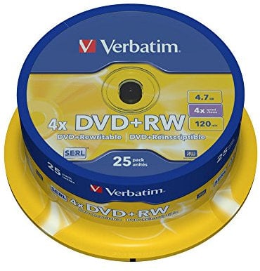 Verbatim® DVD+RW DataLifePlus, mandrino riscrivibile, 4,7 GB, 4 x (25 pezzi), riceverete 1 confezione da 25 pezzi