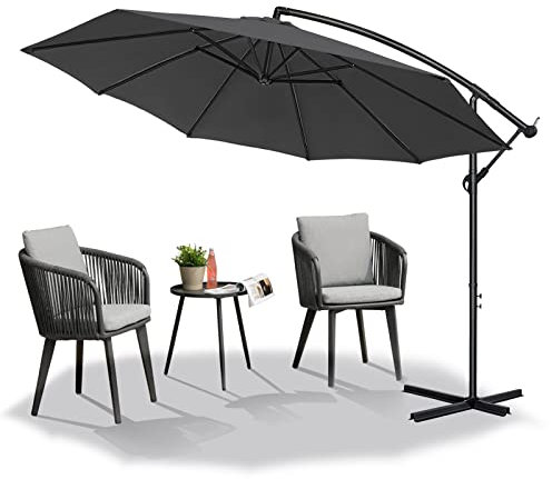 Froadp Höhenverstellbar Ampelschirme mit Kurbel Alu Sonnenschirme UV40+ Sonnenschutz Balkonschirm Windfest Gartenschrime Wasserdichte Marktschirm für Patio Terrase (Ø350cm, Dunkelgrau)