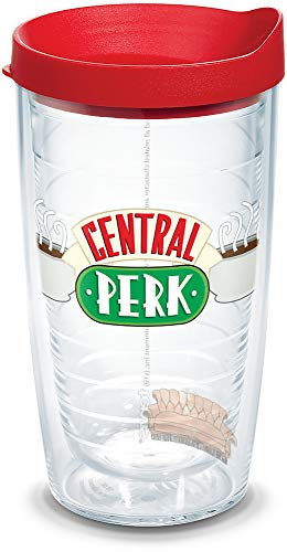 Tervis Warner Brothers 1334015 – Friends Central Perk – Gobelet isotherme avec couvercle de voyage rouge, Tritan, 45,7 ml, transparent