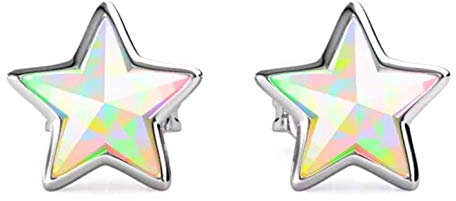 Pendientes de tuerca pequeños de plata con diseño de estrella de Swarovski, chapados en rodio, para regalo de mujer o niña., Cristal Rodio Cristal, Crystal
