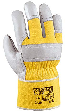 (120 Paar) teXXor Handschuhe TOP Rindvollleder-Handschuhe K2 120 x Leder Natur/Drell gelb 10