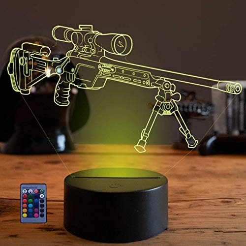 HPBN8 Ltd Optical Illusions 3D Scharfschützengewehr Nacht Licht LED Lampen Fernbedienung USB Power 7/16 Farben 3D LED Lampe Formen Schlafzimmer Geburtstag Weihnachten Geschenke