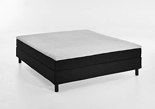 Atlantic Home Collection Happy Boxbett ohne Kopfteil, 7-Zonen Taschenfederkern- Matratzen, Härtegrad H3, Stoff, Schwarz, 180/200 cm, Liegehöhe ca. 58 cm