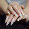 URTJSDG False Nails Beige Nude Glitter Stiletto Press On False Nails Extra Long Natural Sharp Poited Gold Cross Line Gel Fake Fingers Nail