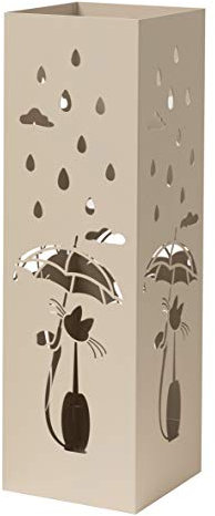 Baroni Home Porte Parapluie en Métal Carré en Style Moderne Chat et Gouttes, Porteparapluies avec Crochets et Bac d'égouttement Amovible, Tourterelle, 49x15,5x15,5 cm