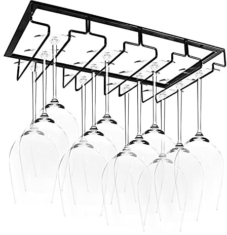 Portabicchieri sospeso – Supporto per bicchiere da vino con 4 binari per 8-12 bicchieri, 40 x 22,5 x 5,5 cm, con viti, utilizzato nel bar, armadio da vino, cucina (4 rotaie)