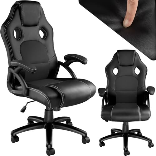 tectake Bürostuhl ergonomisch, Schreibtischstuhl für Home Office, Büro oder Wohnzimmer, Gaming Stuhl mit Schalensitz und ergonomischem Design, Diverse Farben - schwarz