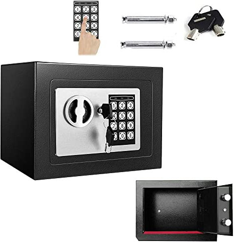 Hochsicherheitskasten mit Schlüssel und Passwort Box aus robustem Stahl Digital Box Keyboard Schloss Elektronische Safe für Home Office Hostel Ignifuger (4,6 l, schwarz)