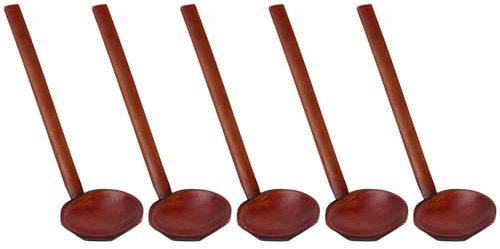 Cucharón de sopa de madera de 5 uds, cucharas japonesas de ramen, cuchara de madera para servir, juego de cucharas de mango largo para utensilios de cocina(A)