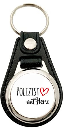 Huuraa Anhänger Polizist mit Herz Geschenk Metall mit Kunstleder Einkaufswagenlöser Polizist Präsent