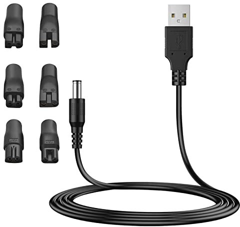 MEROM 5V Universal USB Netzkabel Kabel kompatibel mit Remington Rasierern Geeignet für Verschiedene Arten von Rasierern Trimmern Haarschneidern mit 6 Stecker Netzteil Ladegerät