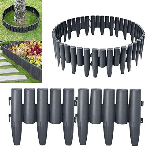 Aufun 30er Set Kunststoff Rasenkante Länge 8,4m Holz Optik Garden Border aus Polypropylen, Beetumrandung Rasenkante Garten dekorativ- Anthrazit