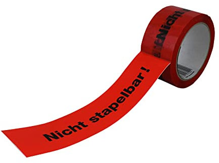 MASHPAPER Warnband Klebeband Packband l Nicht stapelbar! l rot mit schwarzem Druck - 50 mm breit x 66 m lang
