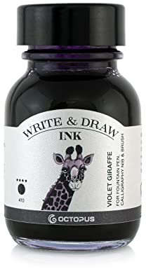 Octopus Write and Draw Ink 410 Violet Giraffe, wasserfeste Tinte zum Schreiben und Zeichnen, Kalligraphietinte, lichtechte Zeichentusche für Füllhalter, lila, 50 ml