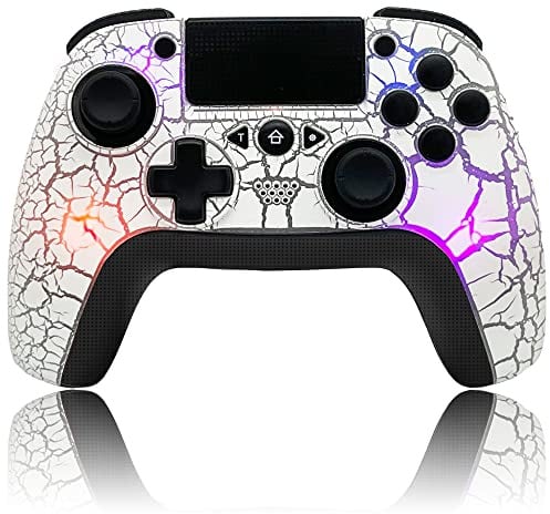 TEDBOX Controller wireless per PS4, gamepad remoto wireless con design unico incrinato, 8 colori LED regolabili, pulsanti posteriori programmabili, super turbo, doppia vibrazione, ampiamente