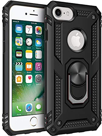 yanzi Compatible avec iPhone 8/iPhone 7/iPhone 6/iPhone SE Téléphone Coque(Noir)+3D Verre Trempé[Militaire-Antichoc]-[Support] Bumper Protection Case Robuste Housse Étui pour iPhone 8-2017
