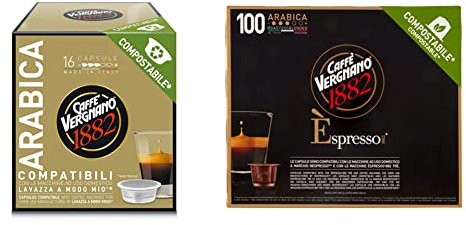 Caffè Vergnano 1882 7095 Capsule Caffè Compatibili Lavazza a Modo Mio Compostabili, Arabica - 128 capsule - 8 pacchi x 16 capsule