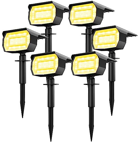 LOTMOS 6 Pezzi Faretti Solari a LED da Esterno, 72 LED Lampade Solare da Giardino Potenti 3 Livelli di Luminosità, Impermeabile Luci Lampioni Solari da per Piscina, Cortile, Alberi (Bianco Caldo)