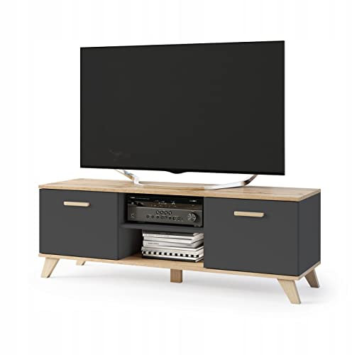 VBChome TV-Schrank 150 x 40 x 52 cm Antrazit Griffe Tv-Regal Fernsehtisch mit 2 Türen Holz Mehrzweckschrank für Flur Schlafzimmer Wohnzimmer Kinderzimmer