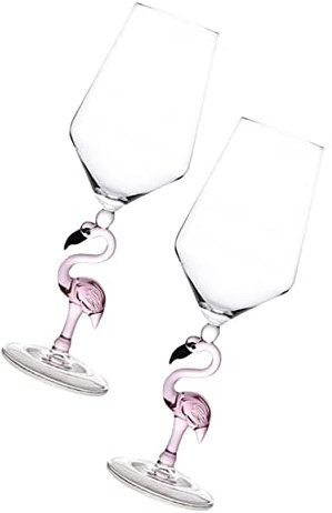 KONTONTY Cocktailglas Weinglas 2 Stück Flamingo Design 330ml Rosa Glas Hochfußglas Vielseitig für Cocktails Wasser Tee Wein für Party Hochzeit Bar Restaurant