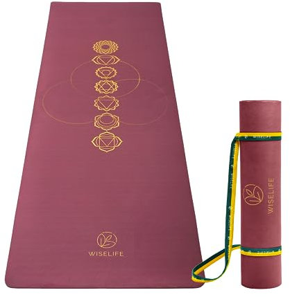 Wiselife TPE Yogamatte mit 7-Chakra-Druck, 6 mm und Yogagurt für Männer, Frauen, Kinder, rutschfest, extra dick, lang und breit, Übungsmatte für Workout, Fitness, Yoga, Fitnessstudio, Zuhause und