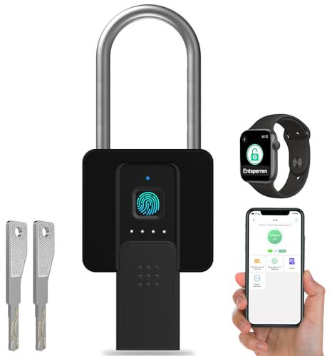 Vorhängeschloss Fingerabdruck, Anweller Vorhängeschloss Langer Bügel mit Schutzhülle, Schloss mit Schlüssel, Vorhängeschloss Wetterfest für Tür, Garage, Schule